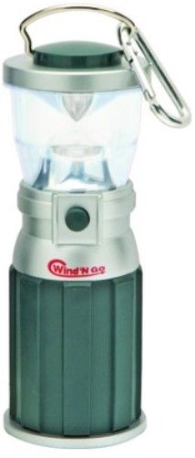 Wind 'N Go 7800 Mini LED Lantern, Silver/Green, 4 LED lantern operates on high (4 LEDs) or low (2 LEDs), One minute of winding provides up to 1 hour of light, AC/DC input for external charging (Power Adapter Kit 7991 sold separately), Includes a carabineer for hanging, Price Each, UPC 769372078009 (WINDNGO WINDNGO7800 WINDNGO-7800 07800 Wind'N Go Wind'Ngo WindNGo Wind N Go Wind And Go Wind & Go Wind&Go)