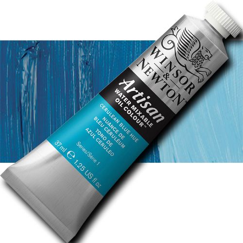 Winsor And Newton 1514138 Artisan, Water Mixable Oil Color, 37ml, Cerulean Blue Hue; Specifically developed to appear and work just like conventional oil color; The key difference between Artisan and conventional oils is its ability to thin and clean up with water; UPC 094376896039 (WINSORANDNEWTON1514138 WINSOR AND NEWTON 1514138 WATER MIXABLE OIL COLOR CERULEAN BLUE HUE)