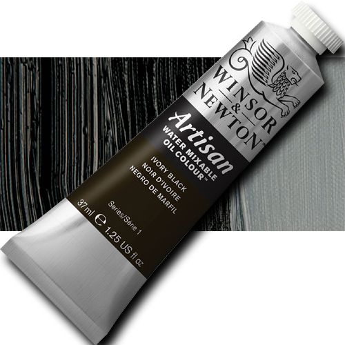 Winsor And Newton 1514331 Artisan, Water Mixable Oil Color, 37ml, Ivory Black; Specifically developed to appear and work just like conventional oil color; The key difference between Artisan and conventional oils is its ability to thin and clean up with water; UPC 094376896220 (WINSORANDNEWTON1514331 WINSOR AND NEWTON 1514331 WATER MIXABLE OIL COLOR IVORY BLACK)