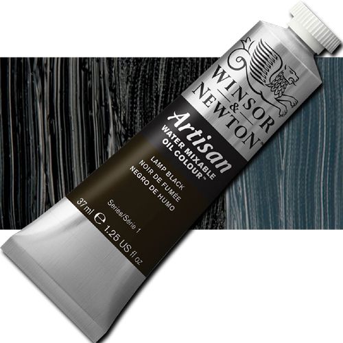 Winsor And Newton 1514337 Artisan, Water Mixable Oil Color, 37ml, Lamp Black; Specifically developed to appear and work just like conventional oil color; The key difference between Artisan and conventional oils is its ability to thin and clean up with water; UPC 094376896237 (WINSORANDNEWTON1514337 WINSOR AND NEWTON 1514337 WATER MIXABLE OIL COLOR LAMP BLACK)
