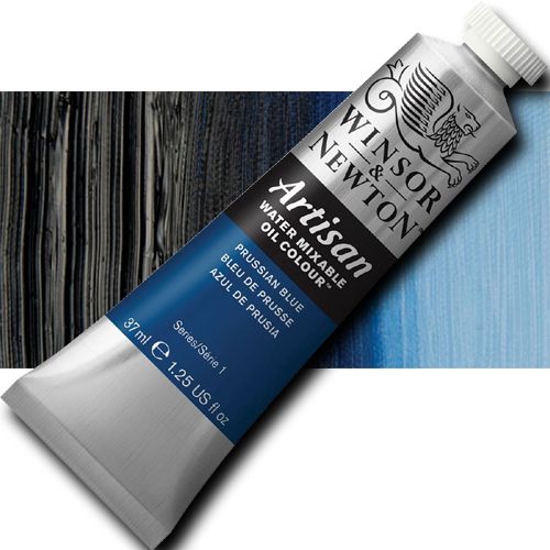 Winsor And Newton 1514538 Artisan, Water Mixable Oil Color, 37ml, Prussian Blue; Specifically developed to appear and work just like conventional oil color; The key difference between Artisan and conventional oils is its ability to thin and clean up with water; UPC 094376896084 (WINSORANDNEWTON1514538 WINSOR AND NEWTON 1514538 WATER MIXABLE OIL COLOR PRUSSIAN BLUE)