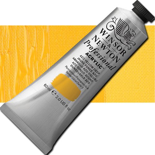 Winsor And Newton 2320039 Artists', Acrylic Color, 60ml, Azo Yellow Deep; Unrivalled brilliant color due to a revolutionary transparent binder, single, highest quality pigments, and high pigment strength; No color shift from wet to dry; Longer working time; Offers good levels of opacity and covering power; Satin finish with variable sheen; Smooth, thick, short, buttery consistency with no stringiness; UPC 094376990577 (WINSOR AND NEWTON ALVIN 2320039 ACRYLIC 60ml AZO YELLOW DEEP)