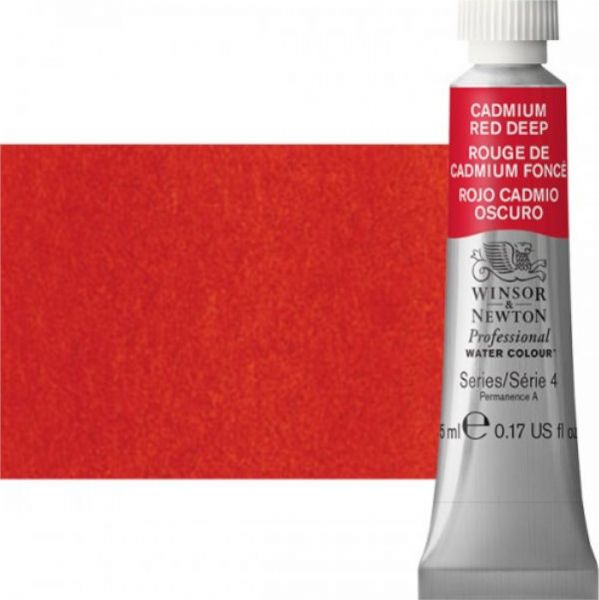 Winsor & Newton 0102097 Artists' Watercolor 5ml Cadmium Red Deep; Made individually to the highest standards; Pans are often used by beginners because they can be less inhibiting and easier to control the strength of color; Tubes are more popular for those who use high volumes of color or stronger washes of color; Maximum color strength offers greater tinting possibilities; Dimensions 0.51
