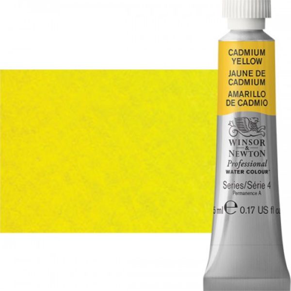 Winsor & Newton 0102108 Artists' Watercolor 5ml Cadmium Yellow; Made individually to the highest standards; Pans are often used by beginners because they can be less inhibiting and easier to control the strength of color; Tubes are more popular for those who use high volumes of color or stronger washes of color; Maximum color strength offers greater tinting possibilities; Dimensions 0.51