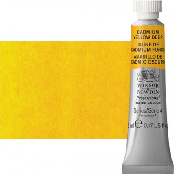 Winsor & Newton 0102111 Artists' Watercolor 5ml Cadmium Yellow Deep; Made individually to the highest standards; Pans are often used by beginners because they can be less inhibiting and easier to control the strength of color; Tubes are more popular for those who use high volumes of color or stronger washes of color; Maximum color strength offers greater tinting possibilities; Dimensions 0.51