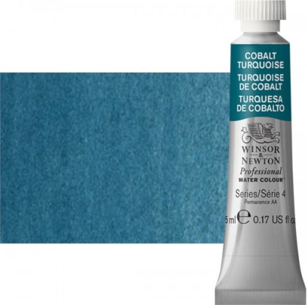 Winsor & Newton 0102190 Artists' Watercolor 5ml Cobalt Turquoise; Made individually to the highest standards; Pans are often used by beginners because they can be less inhibiting and easier to control the strength of color; Tubes are more popular for those who use high volumes of color or stronger washes of color; Maximum color strength offers greater tinting possibilities; Dimensions 0.51