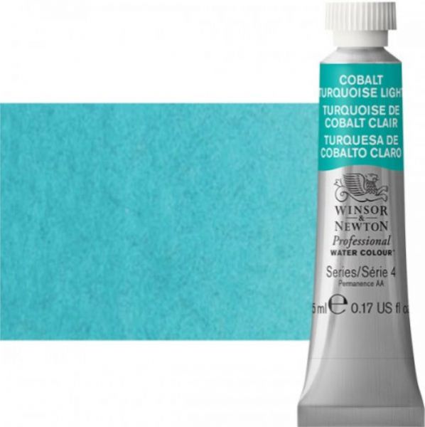 Winsor & Newton 0102191 Artists' Watercolor 5ml Cobalt Turquoise Light; Made individually to the highest standards; Pans are often used by beginners because they can be less inhibiting and easier to control the strength of color; Tubes are more popular for those who use high volumes of color or stronger washes of color; Maximum color strength offers greater tinting possibilities; Dimensions 0.51