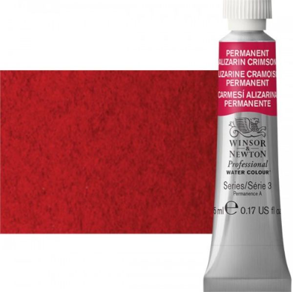 Winsor & Newton 0102466 Artists' Watercolor 5ml Permanent Alizarin Crimson; Made individually to the highest standards; Pans are often used by beginners because they can be less inhibiting and easier to control the strength of color; Tubes are more popular for those who use high volumes of color or stronger washes of color; Maximum color offers greater tinting possibilities; Dimensions 0.51