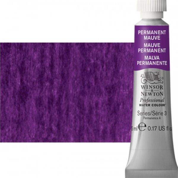 Winsor & Newton 0102491 Artists' Watercolor 5ml Permanent Mauve; Made individually to the highest standards; Pans are often used by beginners because they can be less inhibiting and easier to control the strength of color; Tubes are more popular for those who use high volumes of color or stronger washes of color; Maximum color offers greater tinting possibilities; Dimensions 0.51