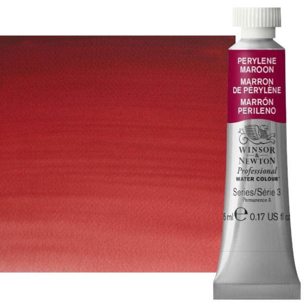 Winsor & Newton 0102507 Artists' Watercolor 5ml Perylene Maroon; Made individually to the highest standards; Pans are often used by beginners because they can be less inhibiting and easier to control the strength of color; Tubes are more popular for those who use high volumes of color or stronger washes of color; Maximum color offers greater tinting possibilities; Dimensions 0.51