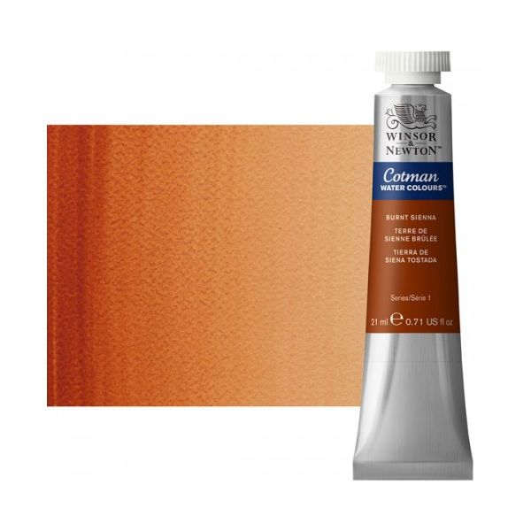 Winsor & Newton 0308074 Cotman, Watercolor  Burnt Sienna 21ml; Unrivalled brilliant color due to a revolutionary transparent binder, single, highest quality pigments, and high pigment strength; Genuine cadmiums and cobalts; Cotman watercolors offer optimal transparency with excellent tinting strength and working properties; Dimensions 0.79