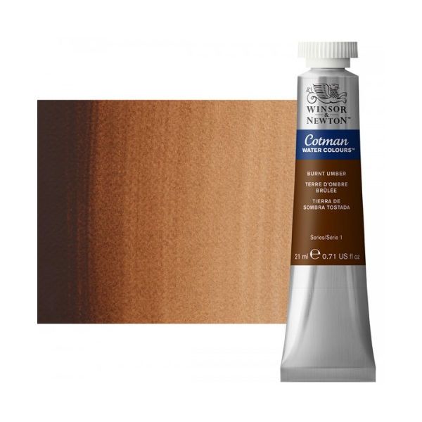 Winsor & Newton 0308076 Cotman, Watercolor  Burnt Umber 21ml; Unrivalled brilliant color due to a revolutionary transparent binder, single, highest quality pigments, and high pigment strength; Genuine cadmiums and cobalts; Cotman watercolors offer optimal transparency with excellent tinting strength and working properties; Dimensions 0.79