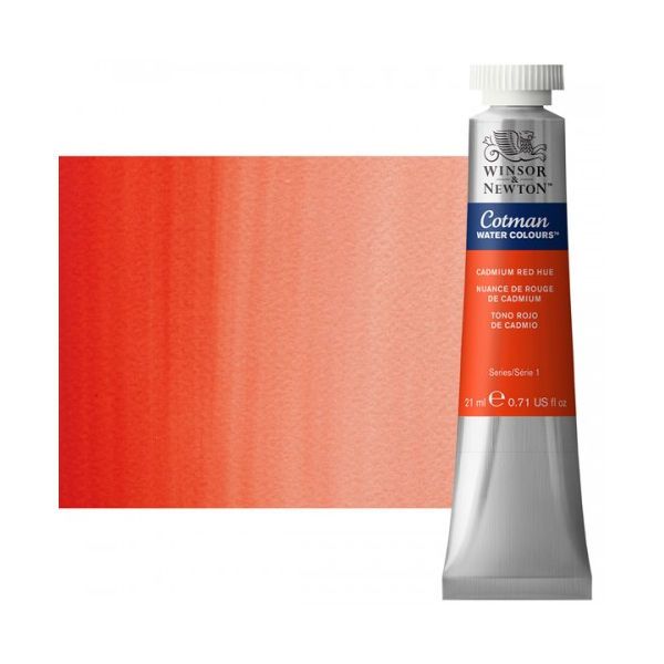 Winsor & Newton 0308095 Cotman, Watercolor  Cadmium Red Hue 21ml; Unrivalled brilliant color due to a revolutionary transparent binder, single, highest quality pigments, and high pigment strength; Genuine cadmiums and cobalts; Cotman watercolors offer optimal transparency with excellent tinting strength and working properties; Dimensions 0.79