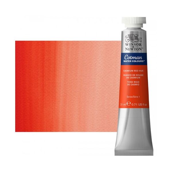 Winsor & Newton 0308098 Cotman, Watercolor  Cadmium Red Deep Hue 21ml; Unrivalled brilliant color due to a revolutionary transparent binder, single, highest quality pigments, and high pigment strength; Genuine cadmiums and cobalts; Cotman watercolors offer optimal transparency with excellent tinting strength and working properties; Dimensions 0.79