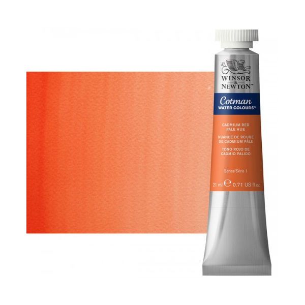 Winsor & Newton 0308103 Cotman, Watercolor  Cadmium Red Deep Pale Hue 21ml; Unrivalled brilliant color due to a revolutionary transparent binder, single, highest quality pigments, and high pigment strength; Genuine cadmiums and cobalts; Cotman watercolors offer optimal transparency with excellent tinting strength and working properties; Dimensions 0.79