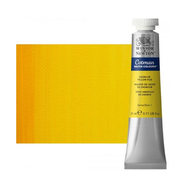 Winsor & Newton 0308109 Cotman, Watercolor  Cadmium Yellow Hue 21ml; Unrivalled brilliant color due to a revolutionary transparent binder, single, highest quality pigments, and high pigment strength; Genuine cadmiums and cobalts; Cotman watercolors offer optimal transparency with excellent tinting strength and working properties; Dimensions 0.79