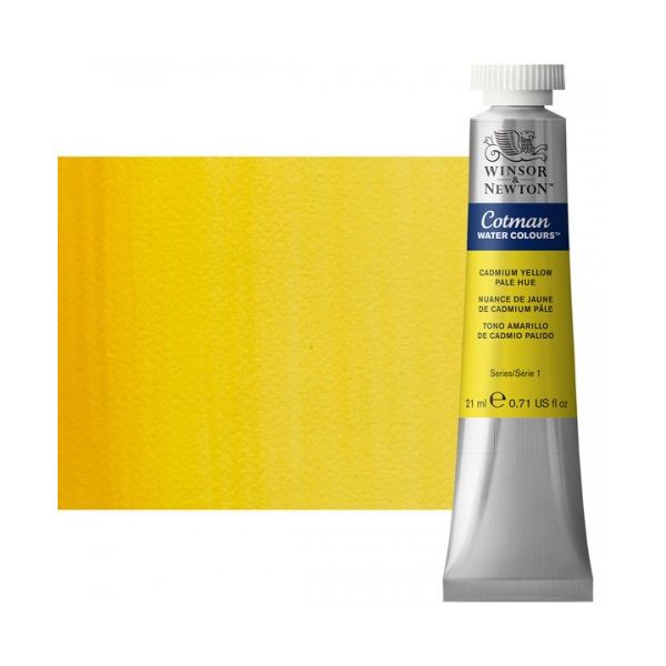 Winsor & Newton 0308119 Cotman, Watercolor  Cadmium Yellow Pale Hue 21ml; Unrivalled brilliant color due to a revolutionary transparent binder, single, highest quality pigments, and high pigment strength; Genuine cadmiums and cobalts; Cotman watercolors offer optimal transparency with excellent tinting strength and working properties; Dimensions 0.79