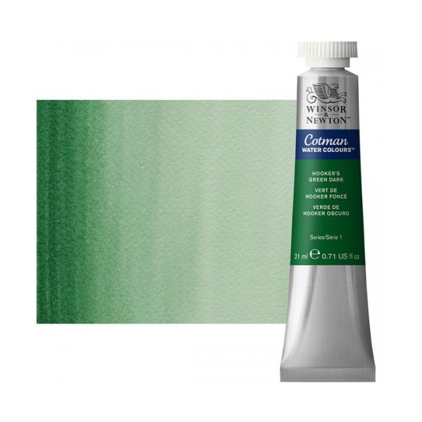 Winsor & Newton 0308312 Cotman, Watercolor Hooker's Green Dark 21ml; Unrivalled brilliant color due to a revolutionary transparent binder, single, highest quality pigments, and high pigment strength; Genuine cadmiums and cobalts; Cotman watercolors offer optimal transparency with excellent tinting strength and working properties; Dimensions 0.79
