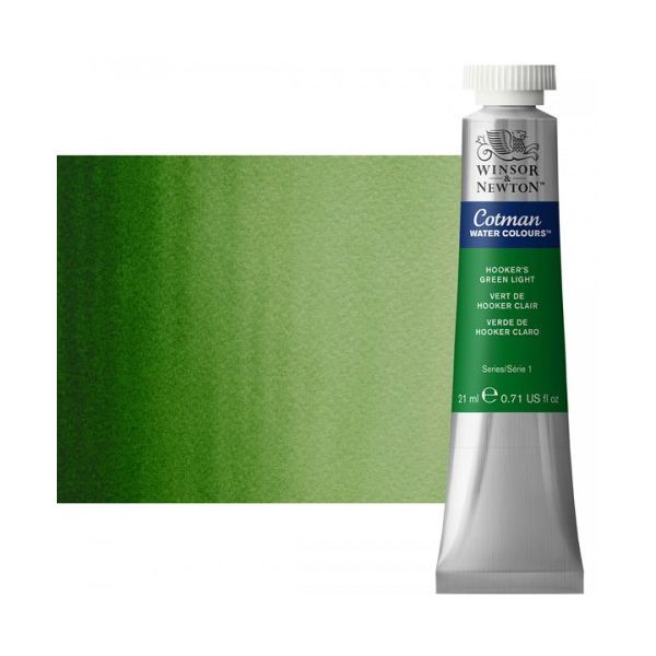 Winsor & Newton 0308314 Cotman, Watercolor Hooker's Green Light 21ml; Unrivalled brilliant color due to a revolutionary transparent binder, single, highest quality pigments, and high pigment strength; Genuine cadmiums and cobalts; Cotman watercolors offer optimal transparency with excellent tinting strength and working properties; Dimensions 0.79