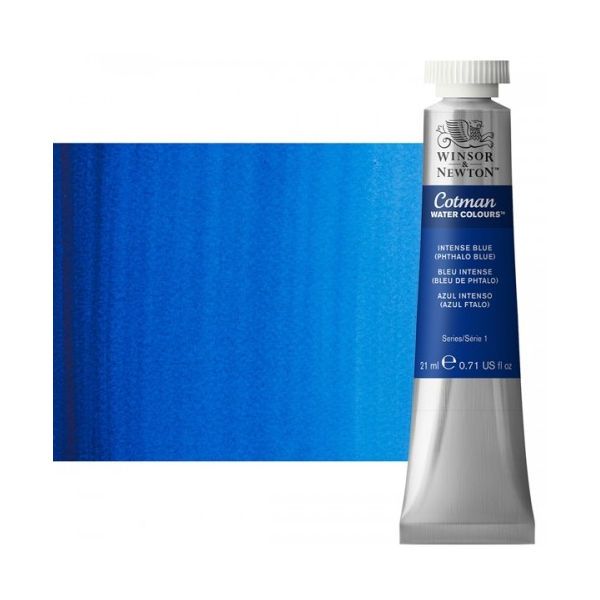 Winsor & Newton 0308327 Cotman, Watercolor Intense Blue 21ml; Unrivalled brilliant color due to a revolutionary transparent binder, single, highest quality pigments, and high pigment strength; Genuine cadmiums and cobalts; Cotman watercolors offer optimal transparency with excellent tinting strength and working properties; Dimensions 0.79