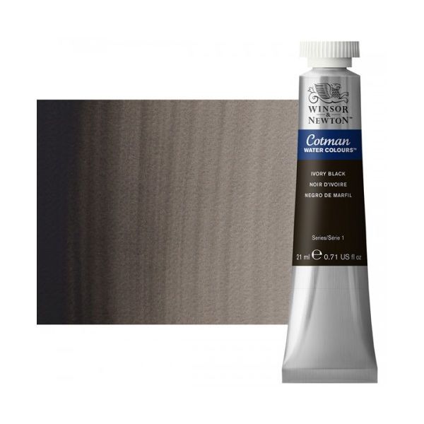 Winsor & Newton 0308331 Cotman, Watercolor Ivory Black 21ml; Unrivalled brilliant color due to a revolutionary transparent binder, single, highest quality pigments, and high pigment strength; Genuine cadmiums and cobalts; Cotman watercolors offer optimal transparency with excellent tinting strength and working properties; Dimensions 0.79