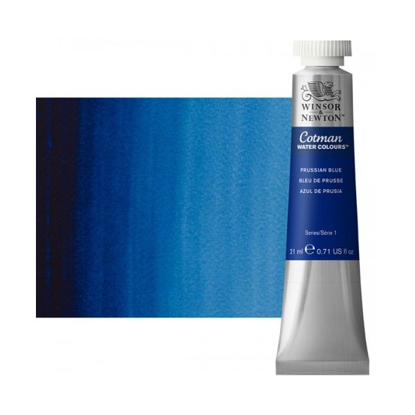 Winsor & Newton 0308538 Cotman, Watercolor Prussian Blue 21ml; Unrivalled brilliant color due to a revolutionary transparent binder, single, highest quality pigments, and high pigment strength; Genuine cadmiums and cobalts; Cotman watercolors offer optimal transparency with excellent tinting strength and working properties; Dimensions 0.79