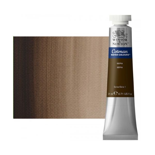 Winsor & Newton 0308609 Cotman, Watercolor Sepia 21ml; Unrivalled brilliant color due to a revolutionary transparent binder, single, highest quality pigments, and high pigment strength; Genuine cadmiums and cobalts; Cotman watercolors offer optimal transparency with excellent tinting strength and working properties; Dimensions 0.79