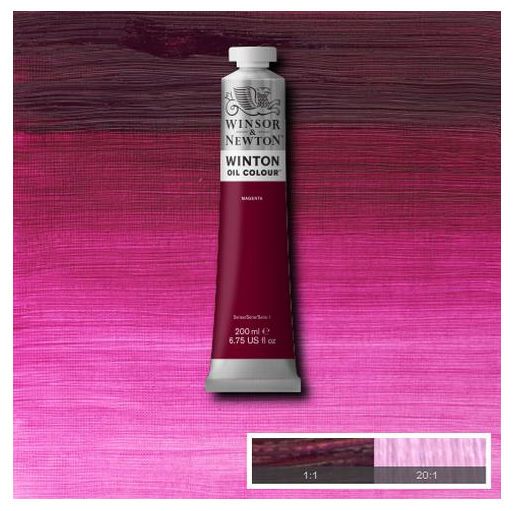Winsor & Newton 1437380 Winton Oil Color 200ml Magenta; Winton oils represent a series of moderately priced colors replacing some of the more costly traditional pigments with excellent modern alternatives; The end result is an exceptional yet value driven range of carefully selected colors, including genuine cadmiums and cobalts; Shipping Weight 0.77 lb; Shipping Dimensions 1.57 x 2.44 x 8.46 in; UPC 094376910049 (WINSORNEWTON1437380 WINSORNEWTON-1437380 WINTON/1437380 PAINTING)
