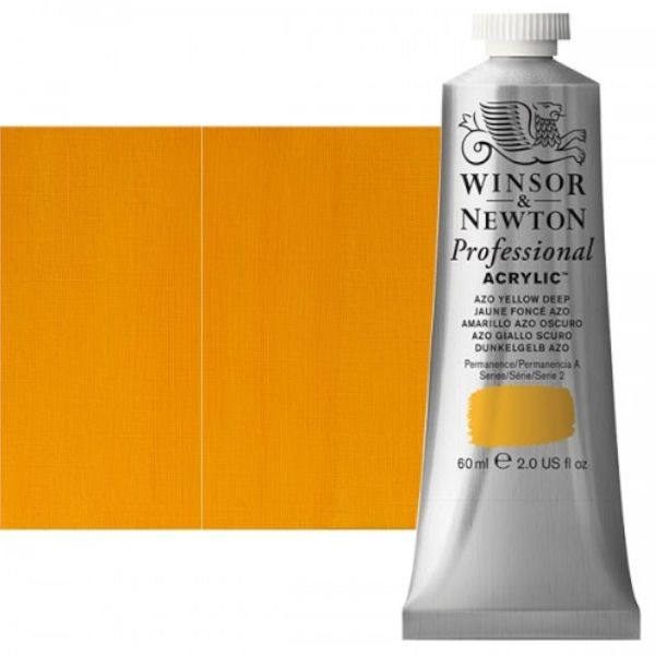 Winsor & Newton 2320039 Artists, Acrylic Color 60ml Azo Yellow Deep; Unrivalled brilliant color due to a revolutionary transparent binder, single, highest quality pigments, and high pigment strength; No color shift from wet to dry; Longer working time; Smooth, thick, short, buttery consistency with no stringiness; Dimensions 1.13