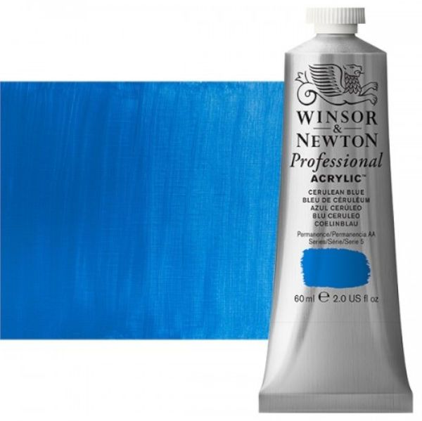 Winsor & Newton 2320139 Artists, Acrylic Color 60ml Cerulean Blue Hue; Unrivalled brilliant color due to a revolutionary transparent binder, single, highest quality pigments, and high pigment strength; No color shift from wet to dry; Longer working time; Smooth, thick, short, buttery consistency with no stringiness; Dimensions 1.13