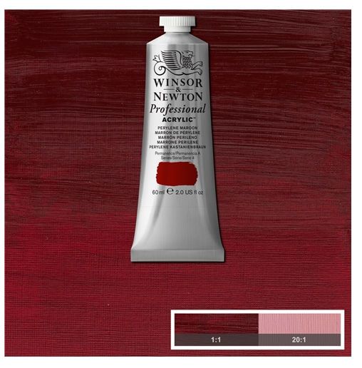 Winsor & Newton 2320507 Artists' Acrylic Color 60ml Perylene Maroon; Unrivalled brilliant color due to a revolutionary transparent binder, single, highest quality pigments, and high pigment strength; No color shift from wet to dry; Longer working time; Offers good levels of opacity and covering power; Satin finish with variable sheen; Smooth, thick, short, buttery consistency with no stringiness; UPC 094376990652 (WINSORNEWTON2320507 WINSORNEWTON-2320507 ARTISTS-2320507 PAINTING ACRYLIC)