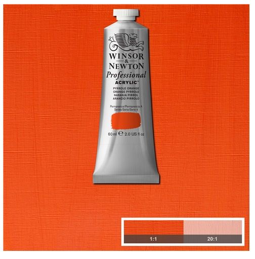 Winsor & Newton 2320519 Artists' Acrylic Color 60ml Pyrrole Orange; Unrivalled brilliant color due to a revolutionary transparent binder, single, highest quality pigments, and high pigment strength; No color shift from wet to dry; Longer working time; Offers good levels of opacity and covering power; Satin finish with variable sheen; Smooth, thick, short, buttery consistency with no stringiness; UPC 094376990683 (WINSORNEWTON2320519 WINSORNEWTON-2320519 ARTISTS-2320519 PAINTING ACRYLIC)
