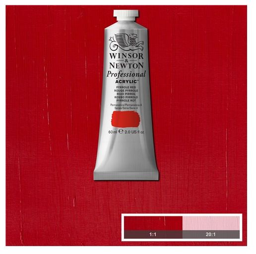 Winsor & Newton 2320534 Artists' Acrylic Color 60ml Pyrrole Red; Unrivalled brilliant color due to a revolutionary transparent binder, single, highest quality pigments, and high pigment strength; No color shift from wet to dry; Longer working time; Offers good levels of opacity and covering power; Satin finish with variable sheen; Smooth, thick, short, buttery consistency with no stringiness; EAN 5012572011471 (WINSORNEWTON2320534 WINSORNEWTON-2320534 ARTISTS-2320534 PAINTING ACRYLIC)