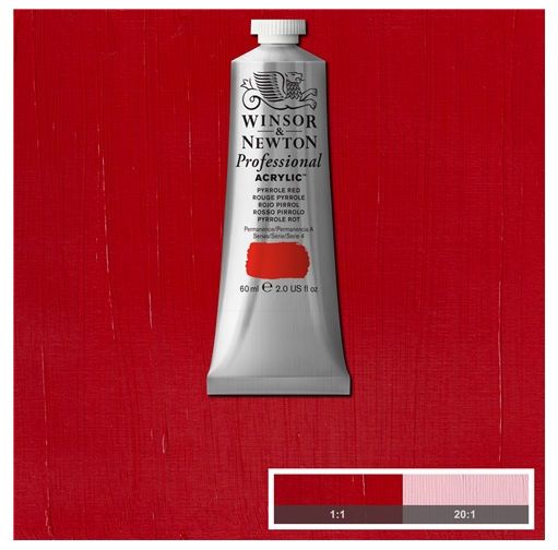 Winsor & Newton 2320536 Artists' Acrylic Color 60ml Pyrrole Red Light; Unrivalled brilliant color due to a revolutionary transparent binder, single, highest quality pigments, and high pigment strength; No color shift from wet to dry; Longer working time; Offers good levels of opacity and covering power; Satin finish with variable sheen; Smooth, thick, short, buttery consistency with no stringiness; EAN 5012572011488 (WINSORNEWTON2320536 WINSORNEWTON-2320536 ARTISTS-2320536 PAINTING ACRYLIC)
