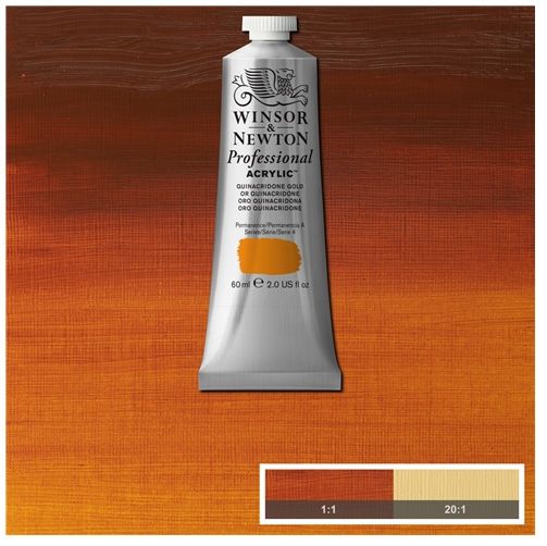 Winsor & Newton 2320547 Artists' Acrylic Color 60ml Quinacridone Gold; Unrivalled brilliant color due to a revolutionary transparent binder, single, highest quality pigments, and high pigment strength; No color shift from wet to dry; Longer working time; Offers good levels of opacity and covering power; Satin finish with variable sheen; Smooth, thick, short, buttery consistency with no stringiness; EAN 5012572011525 (WINSORNEWTON2320547 WINSORNEWTON-2320547 ARTISTS-2320547 PAINTING ACRYLIC)