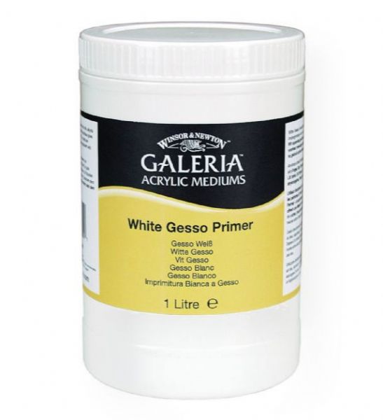 Winsor & Newton 3054948 Galeria Acrylic White Gesso Primer; Made from high quality acrylic resin with a good level of pigment strength; Can be used straight from the pot and has excellent tooth for film adhesion; To reduce absorbency and to boost the integrity of the film, a minimum of two coats is required when working with oils; 1 liter; Shipping Weight 3.09 lb; Shipping Dimensions 4.8 x 4.8 x 5.28 in; UPC 094376885507 (WINSORNEWTON3054948 WINSORNEWTON-3054948 GALERIA-3054948 PAINTING)