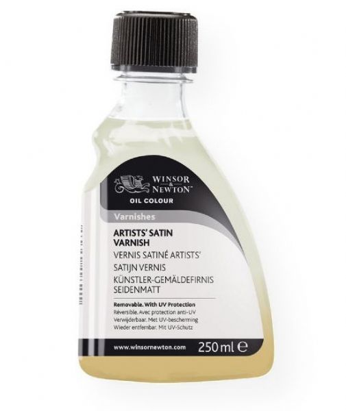 Winsor & Newton 3239737 Artists' Satin Varnish 250ml; A superior quality UV-resistant varnish removable with white spirit or distilled turpentine; Quick drying; Non-yellowing; Does not bloom or crack; Do not use as a medium or until painting is completely dry (6 to 12 months); Shipping Weight 0.60 lb; Shipping Dimensions 6.10 x 3.15 x 1.97 inches; UPC 884955014738 (WINSORNEWTON3239737 WINSOR-NEWTON-3239737 WINSORNEWTON-3239737 ARTISTS'-3239737 PAINTING MEDIUM)