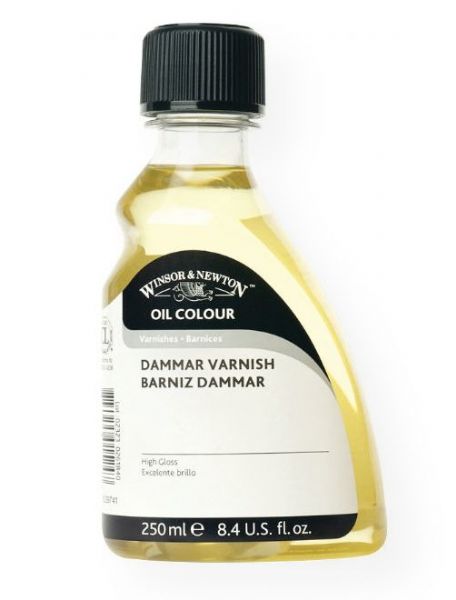Winsor & Newton 3239741 Dammar Varnish 250ml; A pale yellow varnish which dries to a high gloss for use on oil and alkyd paintings; It tends to darken with aging and is removable with distilled turpentine; Quick drying; Do not use as a medium or until painting is completely dry (6-12 months); Use in warm, dry conditions; Shipping Weight 0.62 lb; Shipping Dimensions 6.1 x 3.15 x 1.97 in; UPC 884955015247 (WINSORNEWTON3239741 WINSORNEWTON-3239741 ARTWORK PAINTING)