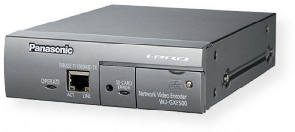 Panasonic WJ-GXE500 4-Channel H.264 Real-Time Network Video Encoder; 4x1.0 V [p-p]/ 75 Ohm composite video inputs (BNC) Video Input; 1 ~ 4 CH Multiplexed control data and cable compensation compatible; Ø3.5 mm stereo mini jack (monaural output) Line level Audio Output; Pan / Tilt / Zoom / Focus / Preset Positions / Auto Focus (when using Panasonic PTZ cameras) Camera Control; Mic (Line) Input ON / OFF Mic (Line) Audio Input ON / OFF; Audio Output: ON / OFF; UPC 791871507346 (WJGXE500 WJ-GXE500)