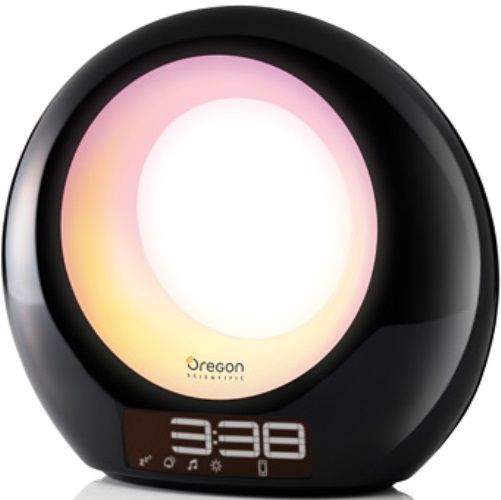 Oregon Scientific WL201 illumi Ambiance Wakeup Light Digital Clock, Dual lighting system; 5W Speaker; Colorful LED mood lighting and dawn-dusk lighting simulation; Choose from 1000's of hues of light by touching the halo or throught the App; Sync your alarm with your sleep cycle through your smart phone for the best time to wake-up; UPC 734811711687 (WL-201 WL 201)