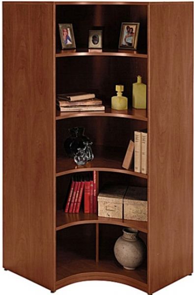 Bush WL24407 Universal Wall Systems Hansen Cherry Corner Bookcase, 5 shelves for storage, Upper 2 shelves are adjustable/removable, Can accommodate a 19