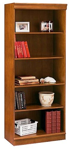 Bush WL40672-03; Bookcase 5 Shelf, Berkshire Collection, Finished In Cherry Veneer, 3 adjustable shelves for storage flexibility, Fixed center shelf for stability, Solid wood veneer surfaces (WL4067203 WL-4067203 WL40672 WL-40672)