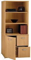 Bush WL60302SU Universal Wall Systems Light Oak Storage Cabinet, Two file drawers accommodate letter-, legal- and A4-size files, File drawers open on full-extension, ball bearing slides, Optional double glass doors can attach to protect upper storage area (WL60302-SU WL60302 SU WL 60302SU WL-60302SU ) 