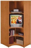 Bush WL72407 Universal Wall Systems Natural Cherry Corner Bookcase, Four shelves create five levels of storage, 5 shelves for storage with 2 adjustable, Can accommodate a 19" TV on fixed shelf, Partitions dividing lower fixed shelves support (WL-72407 WL 72407) 