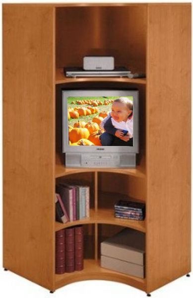 Bush WL72407 Universal Wall Systems Natural Cherry Corner Bookcase, Four shelves create five levels of storage, 5 shelves for storage with 2 adjustable, Can accommodate a 19