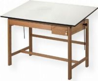 Alvin WLB72 Solid Oak White Top Drafting Table 2 Drawers 37.5" x 72"; Angle Adjustment Range 0 to 45 degrees; Oak Base Material; Melamine Top Material; Height 37.5"; Top Size 37.5" x 72"; Weight 146 lbs; Shipping Weight 163 lbs; UPC 88354804765 (WLB72 WLB-72 WL-B72 ALVINWLB72 ALVIN-WLB-72 ALVIN-WL-B72) 