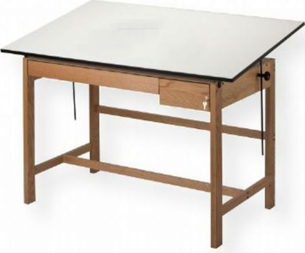 Alvin WLB72 Solid Oak White Top Drafting Table 2 Drawers 37.5