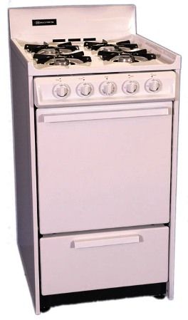 Brown Stove Works WLM110-X Freestanding Gas Range, White, 20.0 Inch Capacity, Pilot Ignition, 4 Open Gas Burners, Porcelain top, Porcelain oven, Porcelain doors, Recessed oven door means less depth and protects adjacent cabinets, Removable top, Removable oven door, Drop down broiler door below oven, Porcelain broiler tray with grease well cover (WLM110X WLM110 WLM-110-X WLM-110X)