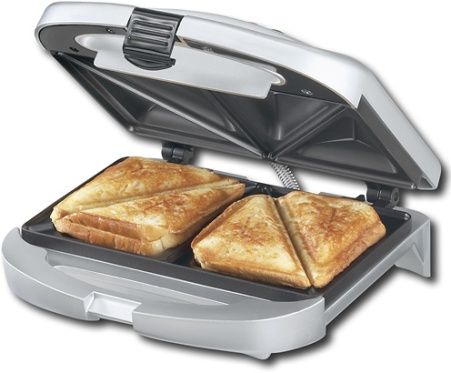 Cuisinart WM-SW2 Sandwich Grill, Brushed Chrome Housing, Grills two sandwiches, omelettes or servings of French toast, Red and green 