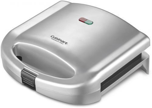 Cuisinart WM-SW2N Sandwich Grill; Grills 2 sandwiches, omelets or servings of French toast; Lock-down lid positions plates to evenlygrill both sides; Ready to cook and Ready to eatindicator lights; Raised ridges in cooking plates sealedges of bread or omelets to keepingredients inside; Nonstick baking plates wipe cleanin seconds; Deep pockets; Weight 3.3 lbs. pounds; Dimensions 9.0